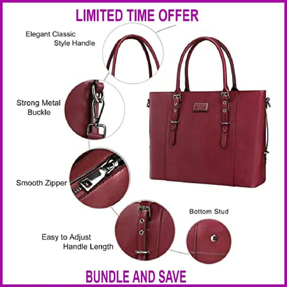 Large PU Leather Laptop Tote Bag Waterproof Business Briefcase Shoulder Bag